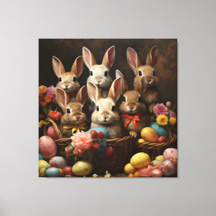 Vintage Spring Easter Egg Basket Bunny Hop Canvas Print