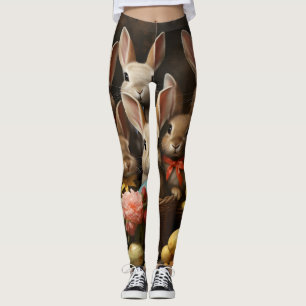 Vintage Spring Easter Egg Basket Bunny Hop Leggings