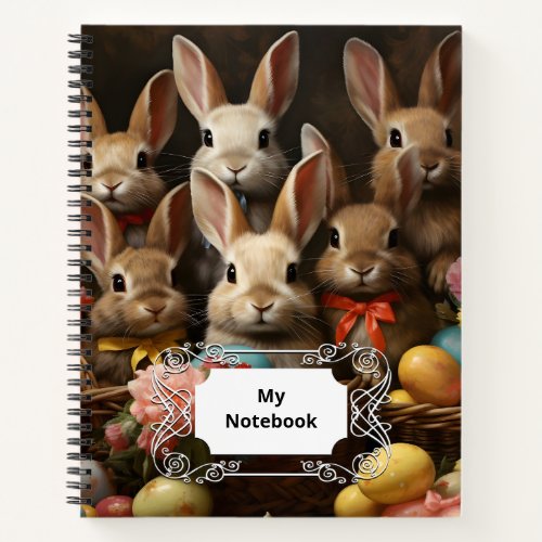 Vintage Spring Easter Egg Basket Bunny Hop Notebook