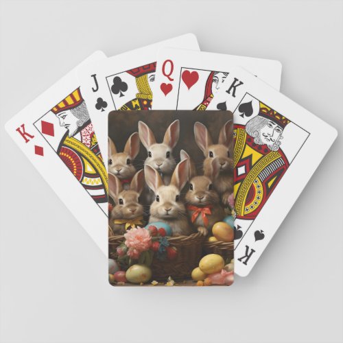 Vintage Spring Easter Egg Basket Bunny Hop Poker Cards