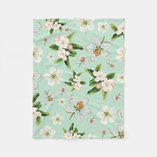 Vintage Spring Floral Blossoms Pattern Fleece Blanket (Front)