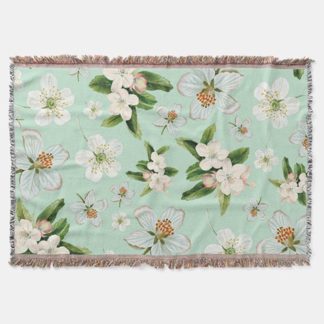 Vintage Spring Floral Blossoms Pattern Throw Blanket (Front)