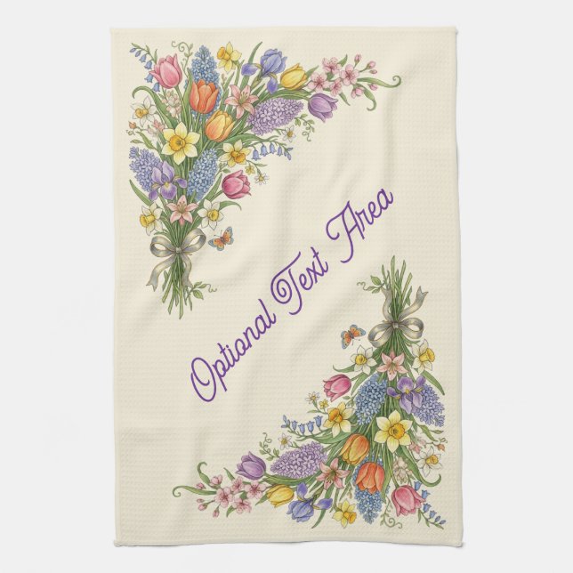 Vintage Spring Floral Easter Kitchen Towel (Vertical)