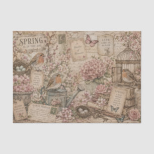Vintage Spring Floral Robins Bird Handwritten Note Tissue Paper