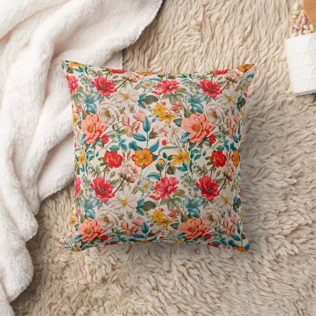 Vintage Spring Floral Seamless Pattern Throw Pillow (Blanket)