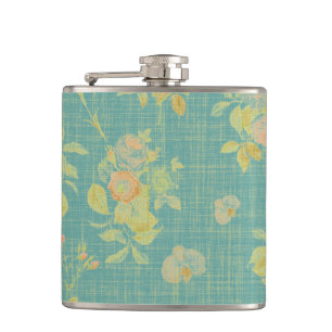 Vintage Spring Floral Teal Pattern Flask
