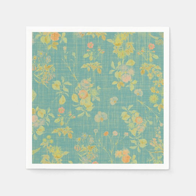 Vintage Spring Floral Teal Pattern Napkins (Front)