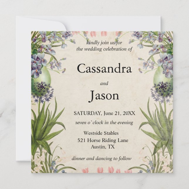 Vintage Spring Floral Wedding Invitation (Front)