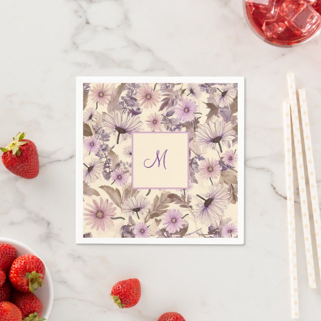 Vintage Spring Floral With Monogram  Napkins (Insitu)