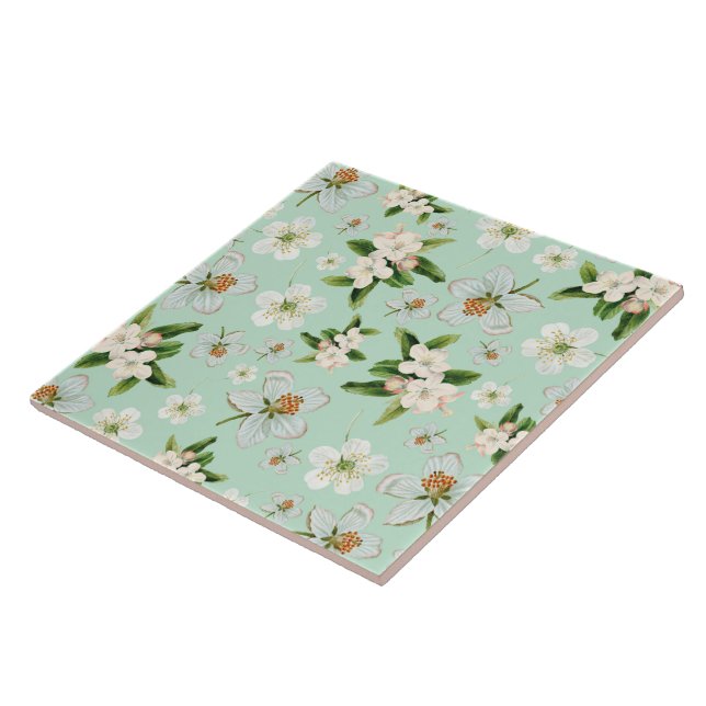 Vintage Spring Flower Blossoms Pattern Ceramic Tile (Side)