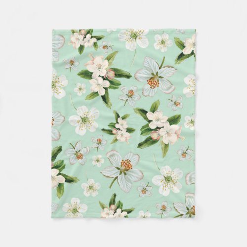 Vintage Spring Flower Blossoms Pattern Fleece Blanket