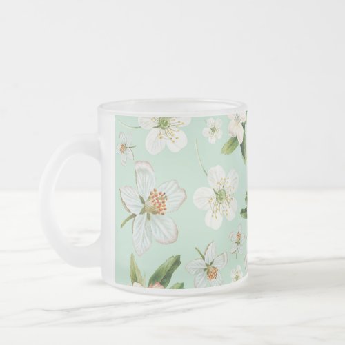 Vintage Spring Flower Blossoms Pattern Frosted Glass Coffee Mug