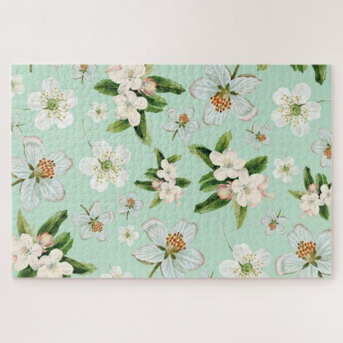 Vintage Spring Flower Blossoms Pattern Jigsaw Puzzle