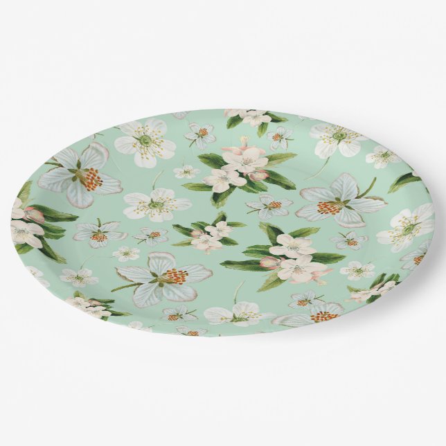 Vintage Spring Flower Blossoms Pattern Paper Plates (Angled)