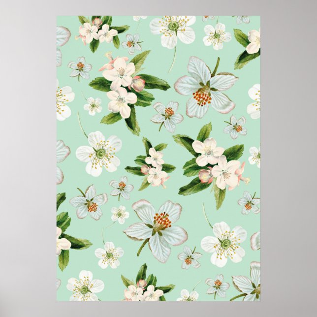 Vintage Spring Flower Blossoms Pattern Poster (Front)