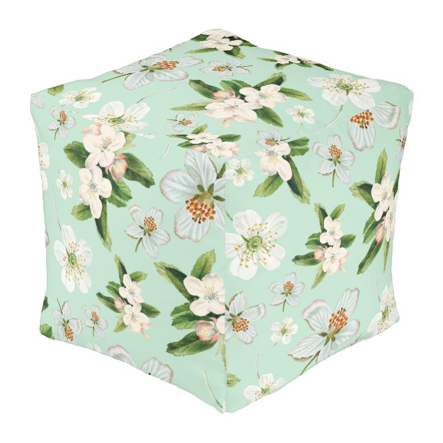 Vintage Spring Flower Blossoms Pattern Pouf (Angled Back)