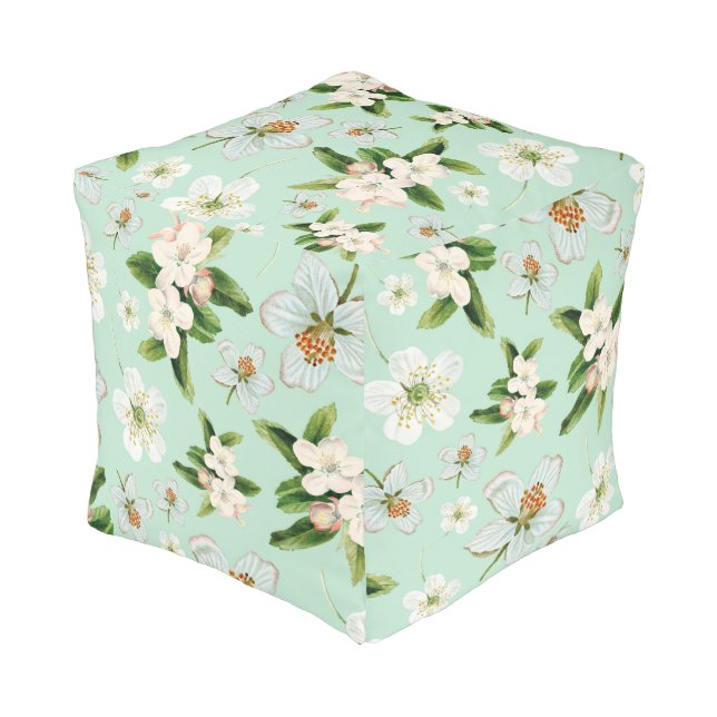 Vintage Spring Flower Blossoms Pattern Pouf (Angled Back)