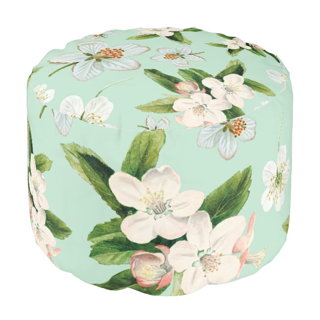 Vintage Spring Flower Blossoms Pattern Pouf (Angled Front)