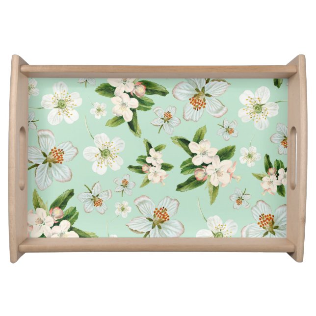 Vintage Spring Flower Blossoms Pattern Serving Tray (Front)