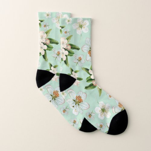 Vintage Spring Flower Blossoms Pattern Socks