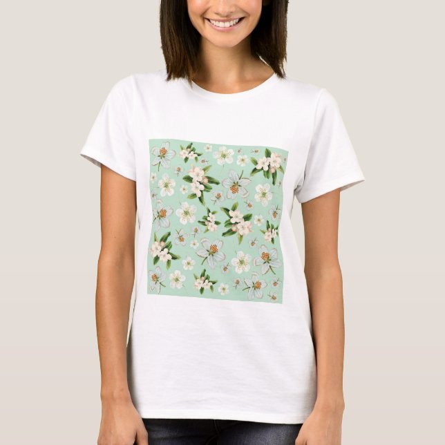 Vintage Spring Flower Blossoms Pattern T-Shirt (Front)