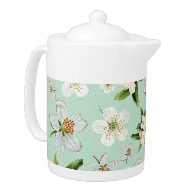 Vintage Spring Flower Blossoms Pattern Teapot (Left)