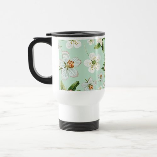 Vintage Spring Flower Blossoms Pattern Travel Mug