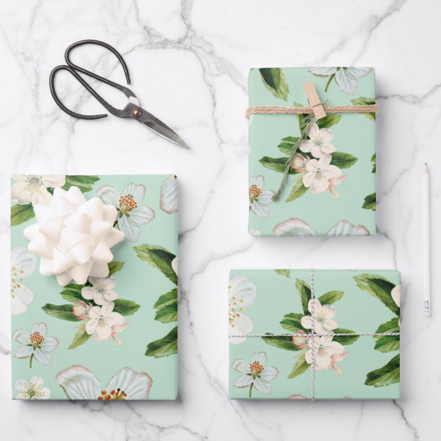 Vintage Spring Flower Blossoms Pattern Wrapping Paper Sheets (Front)