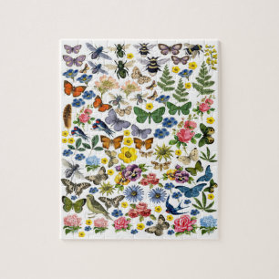 Vintage Spring Flower Foliage Butterflies Garden Jigsaw Puzzle