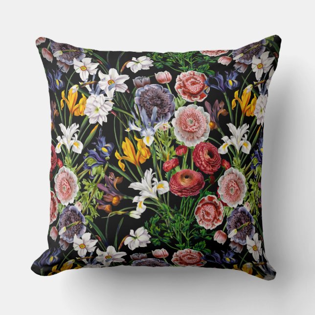 Vintage Spring Flower Pattern Throw Pillow (Front)