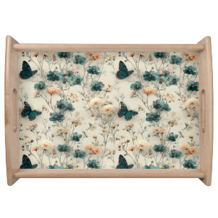Vintage Spring Flowers and Butterflies Serving Tray