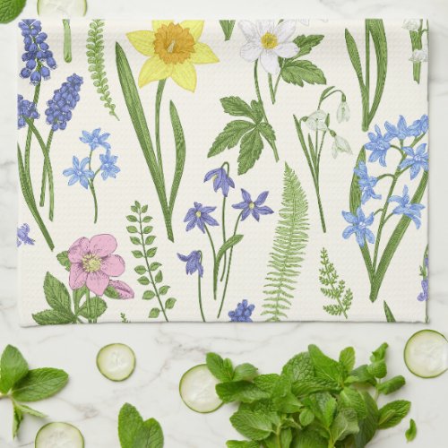 Vintage Spring flowers and Herbs  Kitchen Towel