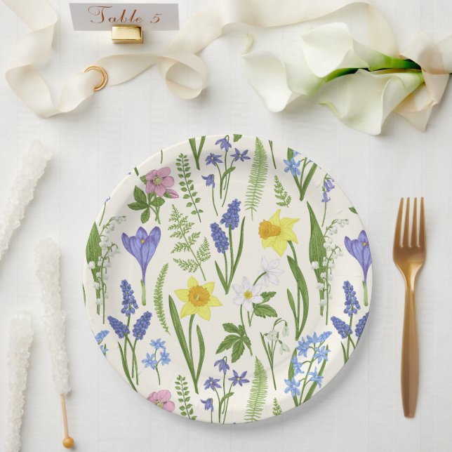 Vintage Spring flowers and Herbs  Paper Plates (Wedding)