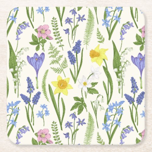 Vintage Spring flowers and Herbs   Square Paper Coaster