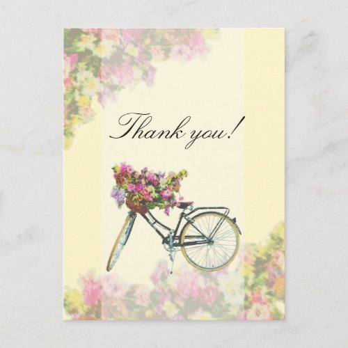 Vintage Spring Flowers Bike Thank You Postcard