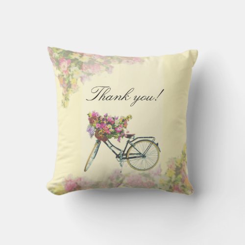 Vintage Spring Flowers Bike Throw Pillow