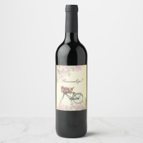 Vintage Spring Flowers Bike Wine Label