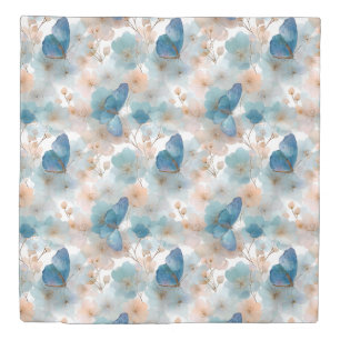 Vintage Spring Flowers & Blue Butterfly Duvet Cover