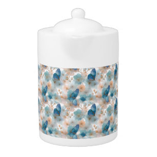 Vintage Spring Flowers & Blue Butterfly Teapot