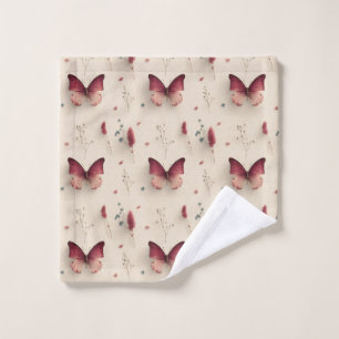 Vintage Spring Flowers & Blush Butterfly Bath Towel Set
