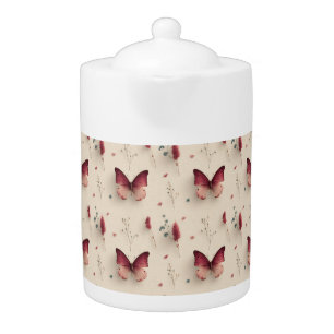 Vintage Spring Flowers & Blush Butterfly Teapot