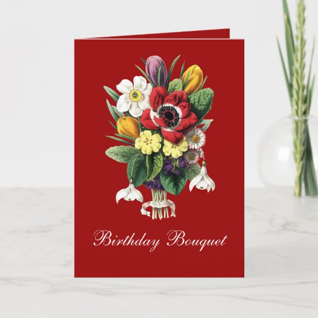 Vintage Spring Flowers Bouquet Birthday Card (Front)