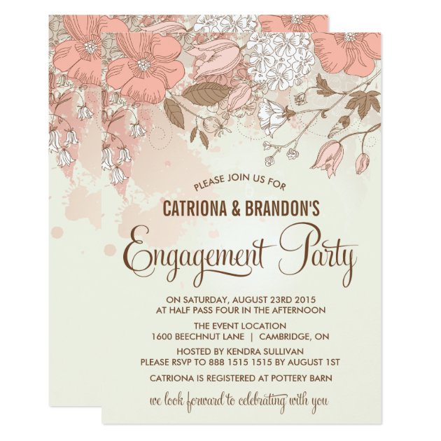 Vintage Spring Flowers Engagement Party Invitation