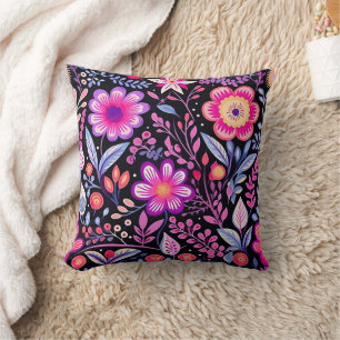 Vintage Spring Flowers Floral Pattern Purple Throw Pillow