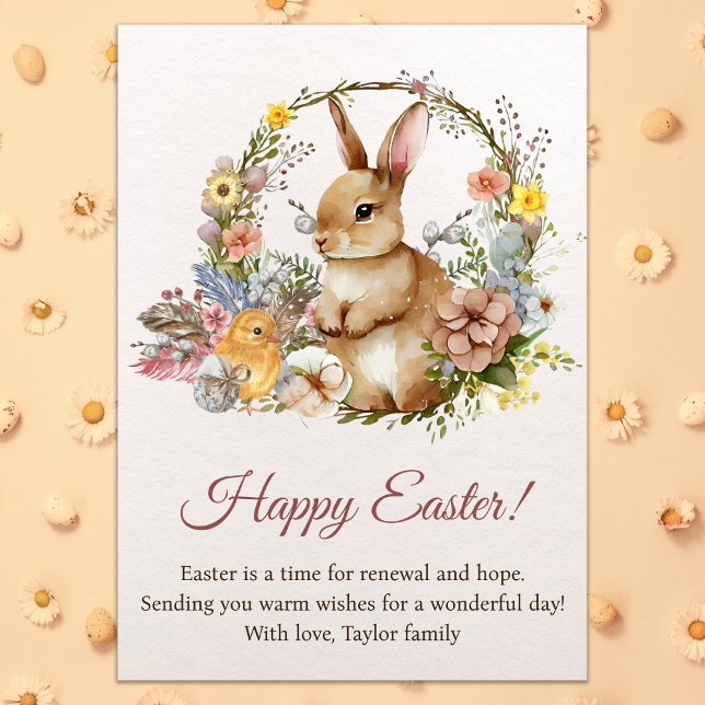 Vintage Spring Flowers Happy Easter Bunny Holiday Card (Creator Uploaded)