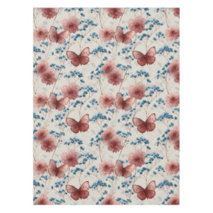 Vintage Spring Flowers & Pink Butterflies Tablecloth