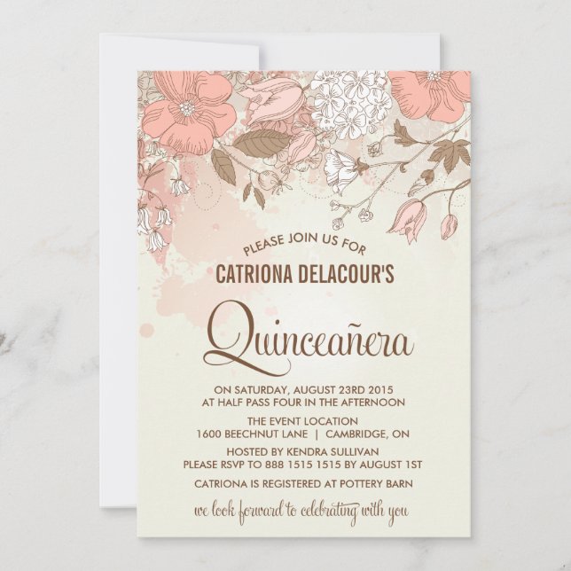 Vintage Spring Flowers Quinceañera Invitation (Front)
