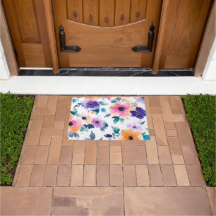Vintage Spring Garden Watercolor Floral Doormat