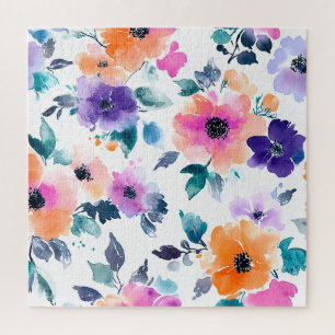 Vintage Spring Garden Watercolor Floral Jigsaw Puzzle