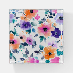 Vintage Spring Garden Watercolor Floral Paperweight
